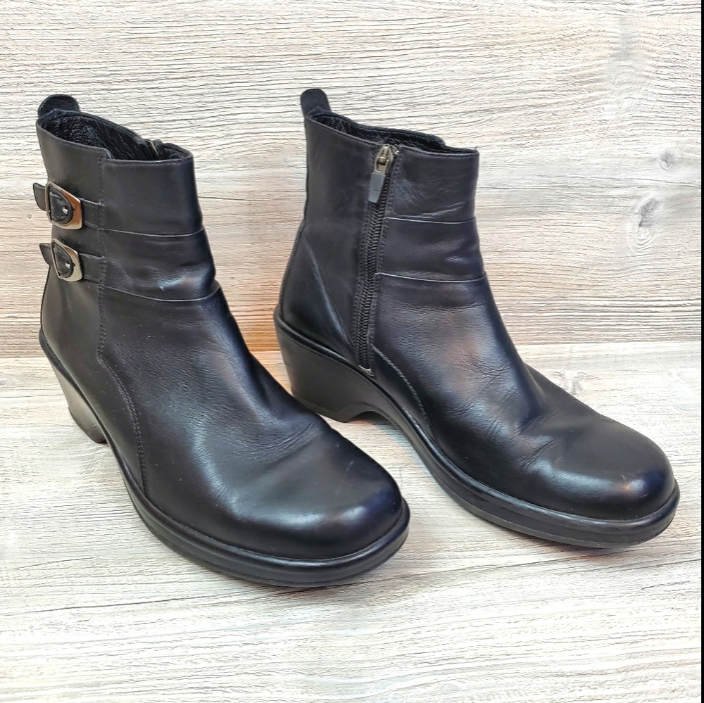 Dansko zip up moto style ankle boots buckle detail